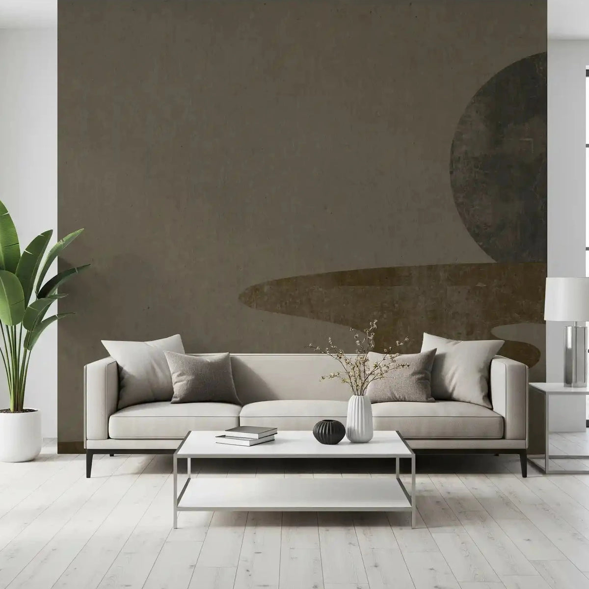 Living room calmed by the Zen Dusk Wabi-Sabi wall mural GD10814
