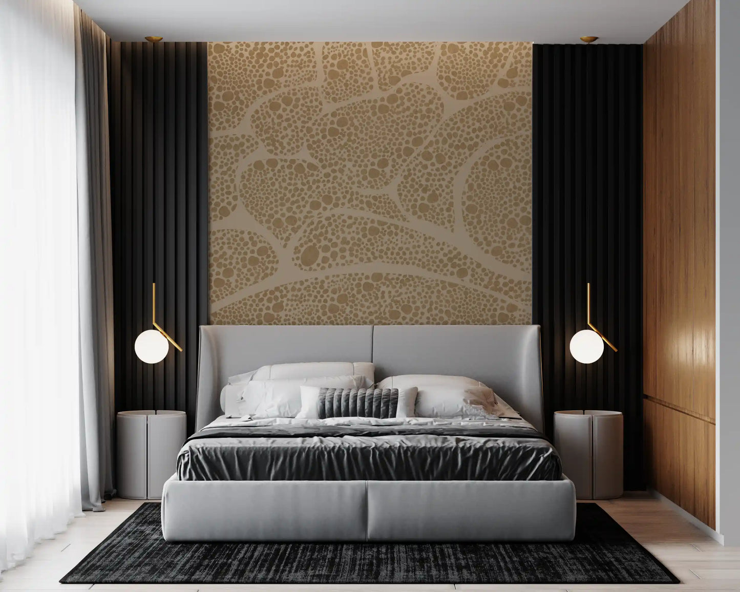 Warm cell pattern spreads over a Bedroom area, Pebble wall mural GD10815