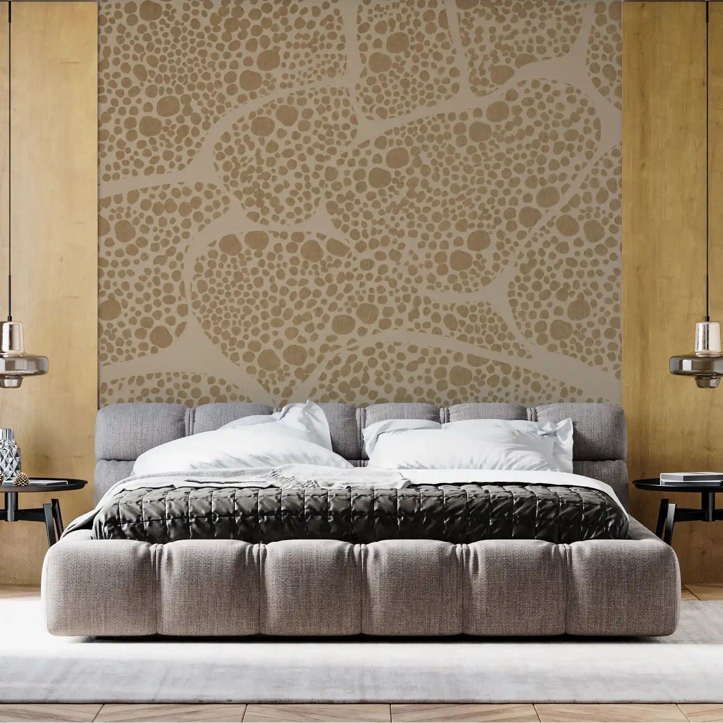 Tan dotted cells cover a warm Bedroom, Organic Pebble wall mural GD10815
