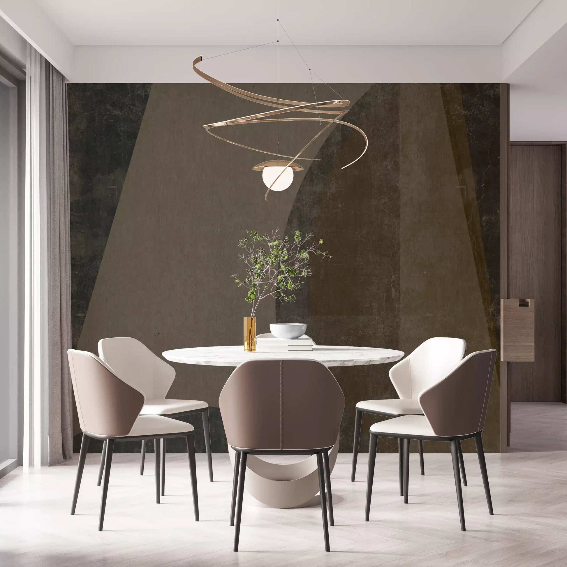 Taupe and brown arcs wall mural warming a Dining room, GD10816
