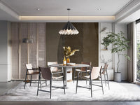 Mid-century arcs wall mural running down a slim Dining area, GD10816
