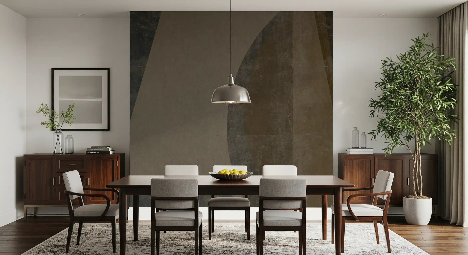 Warm brown meets inky charcoal on an arcs wall mural, GD10816
