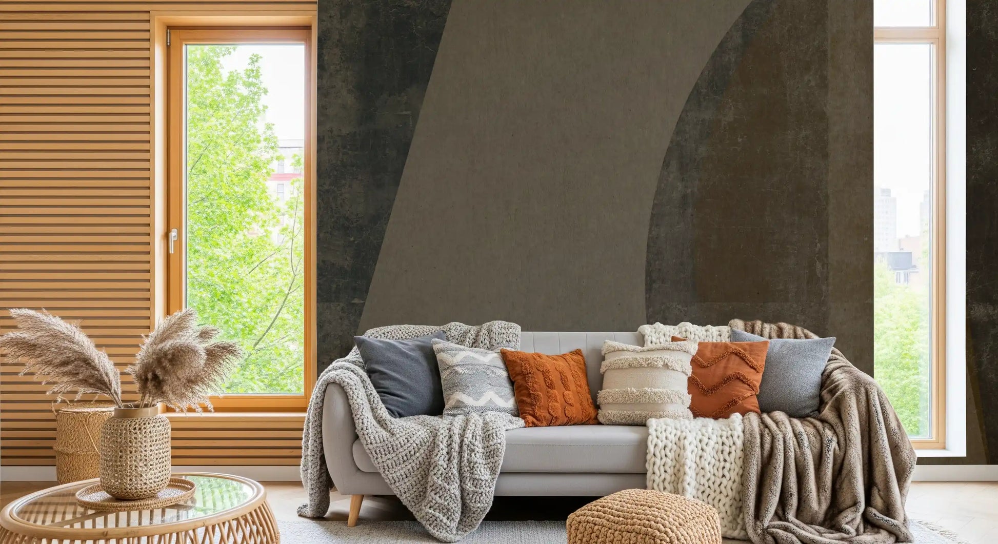Wide curved forms fill a retro arcs wall mural, GD10816
