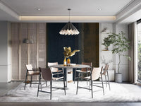 Moody iron and ochre bands warm a dining room as a striped wall mural GD10817