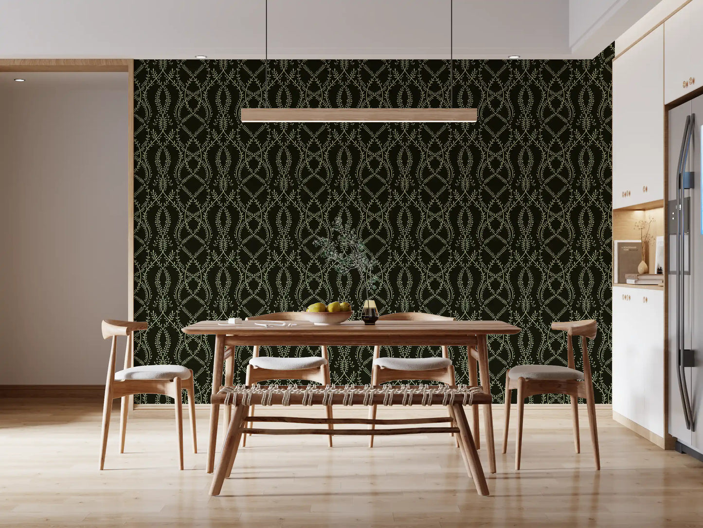 Midnight Ivy Interlaced Vine Botanical Pattern Wallpaper⁠