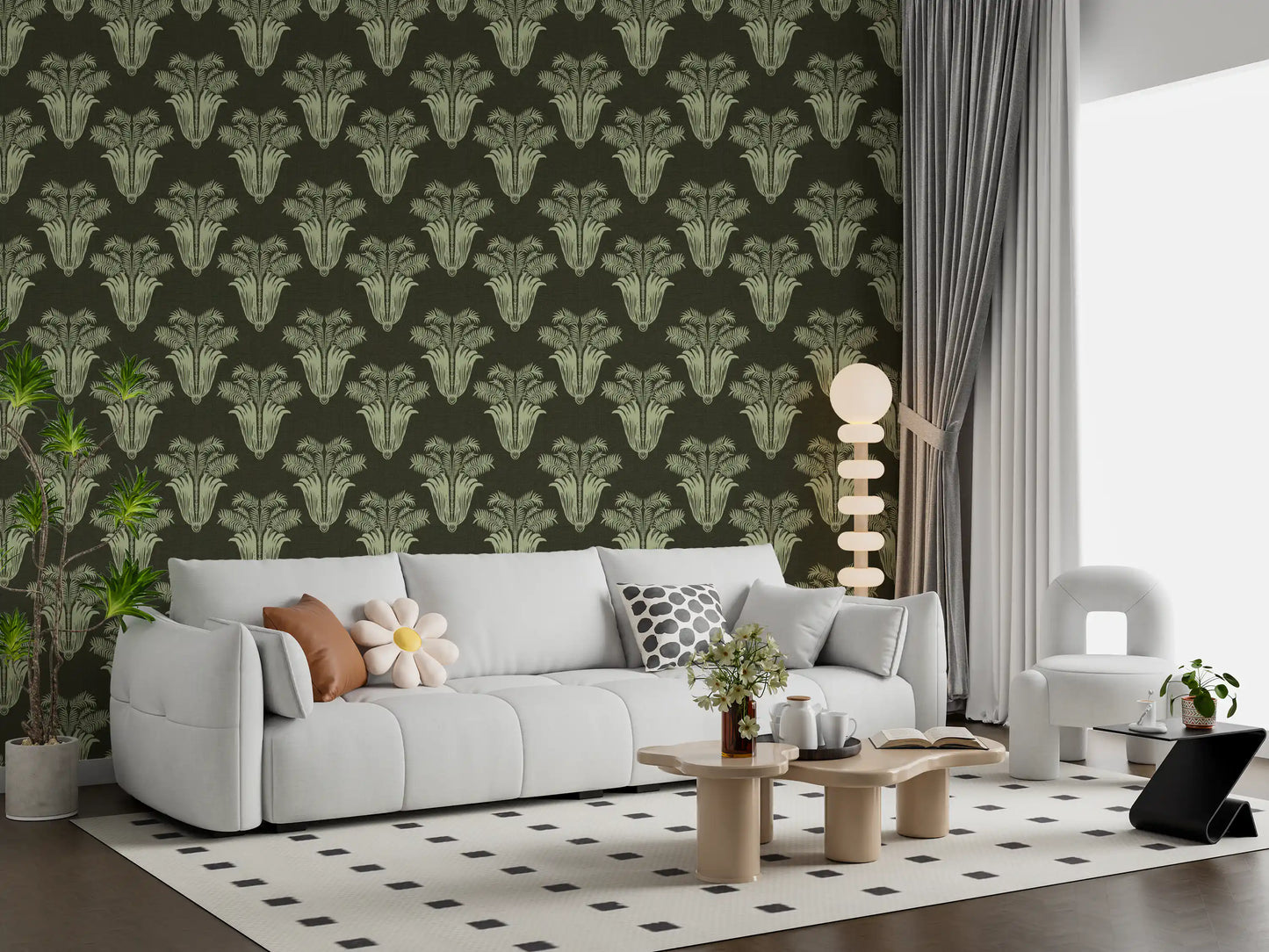 Vintage Art Deco Palm Damask Wallpaper Wallpaper⁠