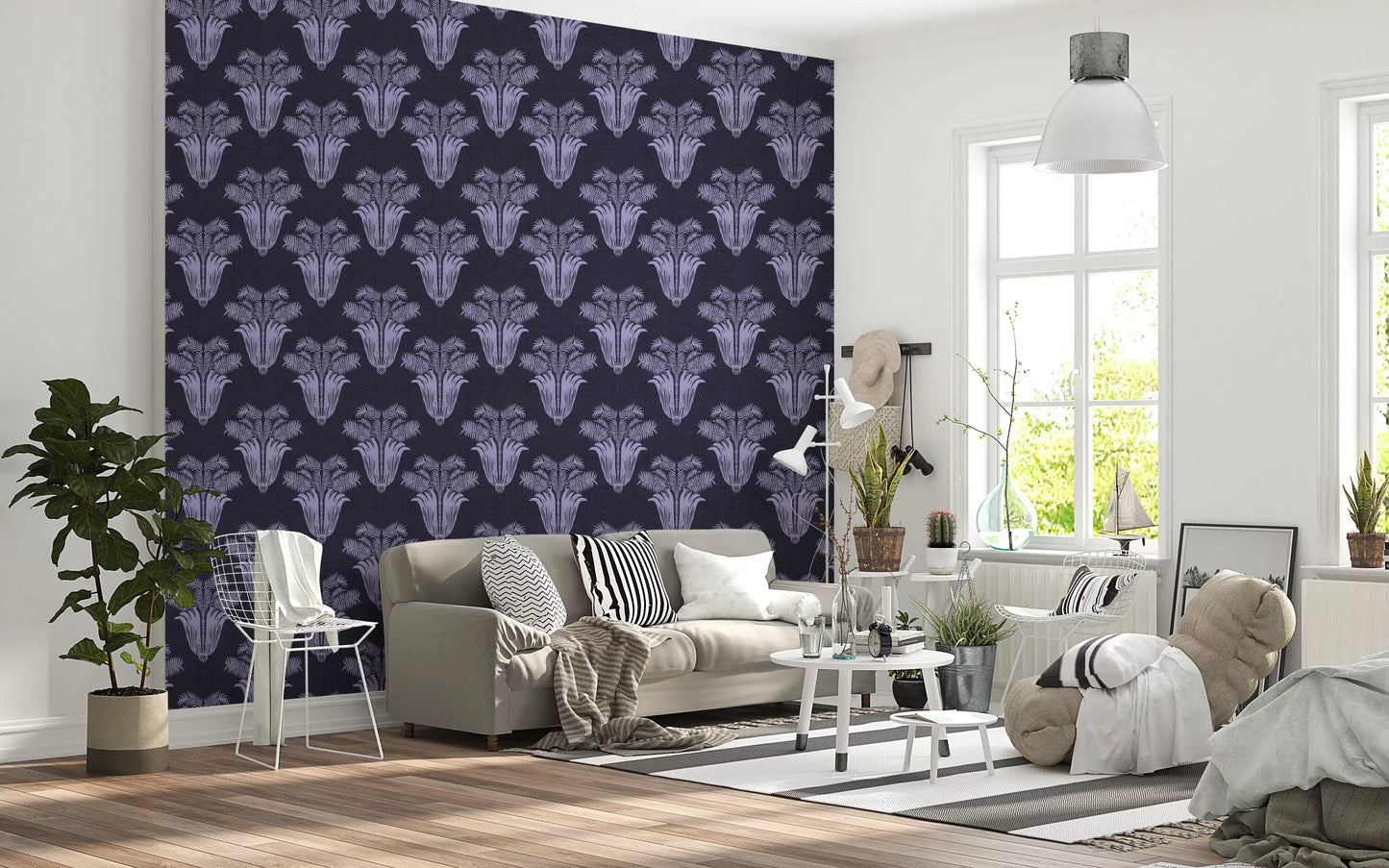 Moody Midnight Violet Botanical Wallpaper Wallpaper⁠