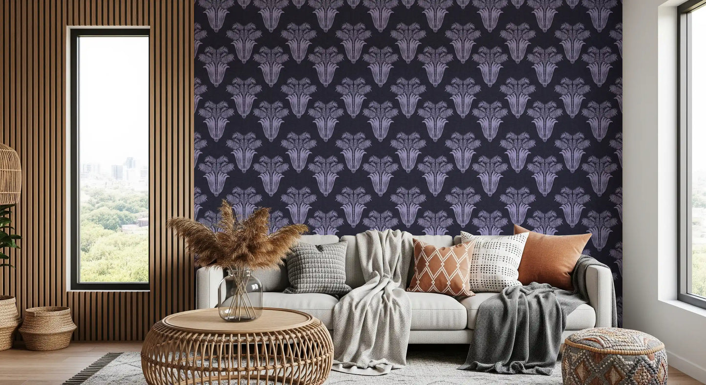 Moody Midnight Violet Botanical Wallpaper Wallpaper⁠