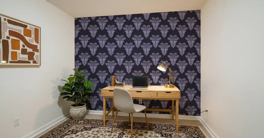 Moody Midnight Violet Botanical Wallpaper⁠