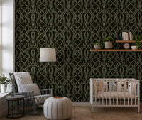 Midnight Sage Interlocking Vine Wallpaper Wallpaper⁠