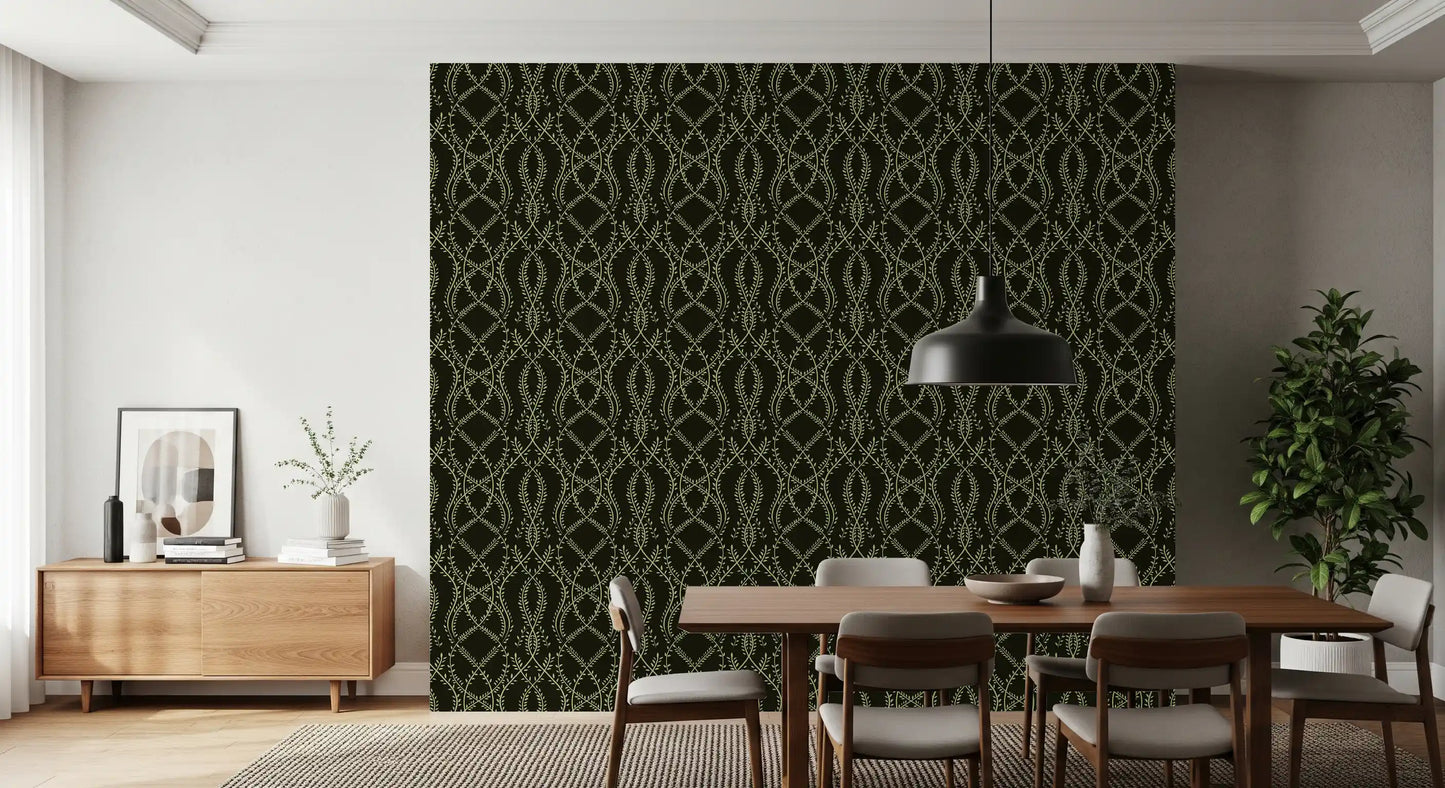 Midnight Sage Interlocking Vine Wallpaper Wallpaper⁠