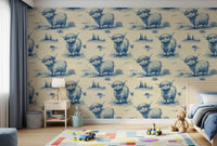 Whimsical Vintage Highland Cow Wallpaper Wallpaper⁠
