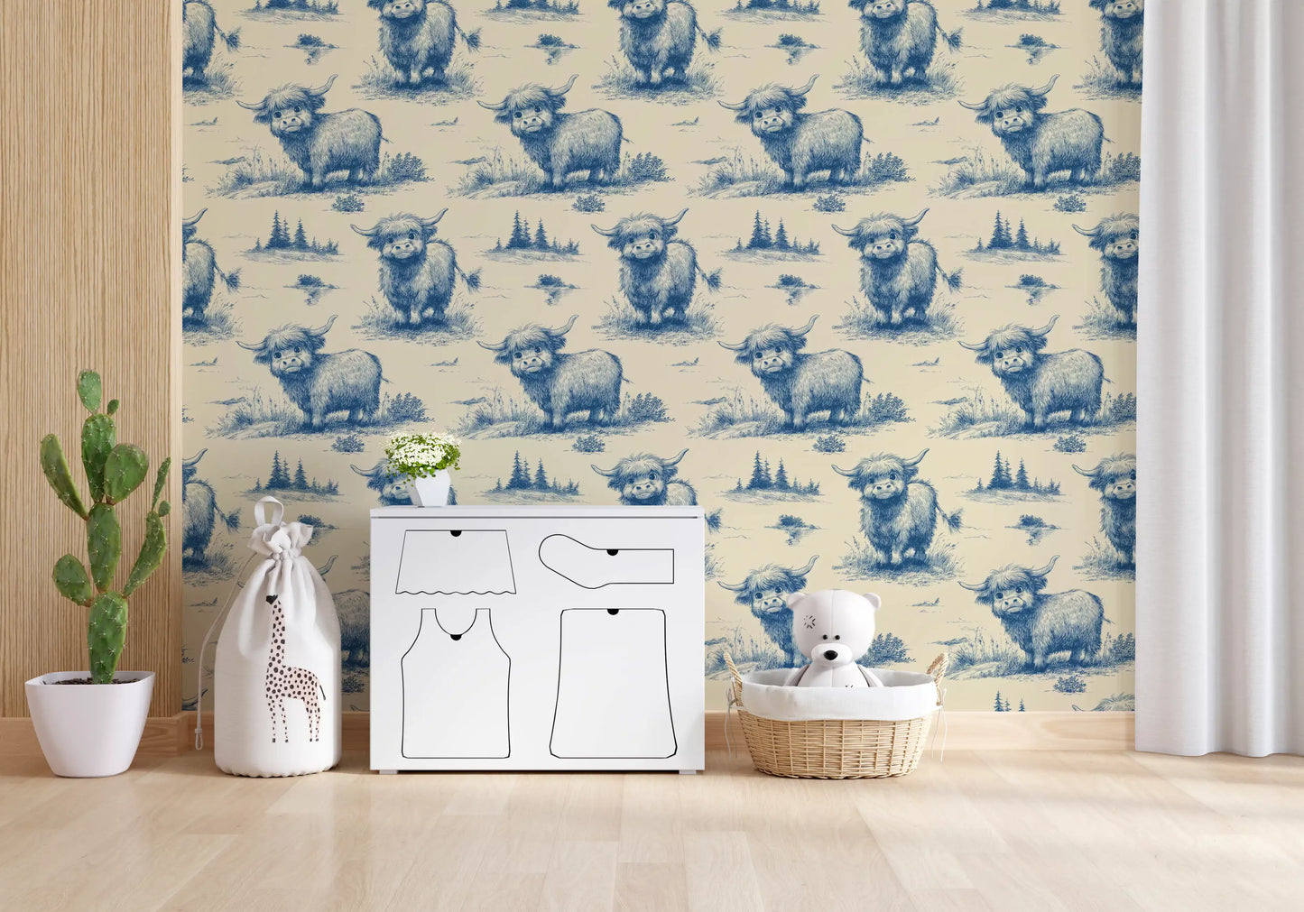Whimsical Vintage Highland Cow Wallpaper Wallpaper⁠