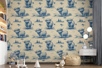 Whimsical Vintage Highland Cow Wallpaper Wallpaper⁠