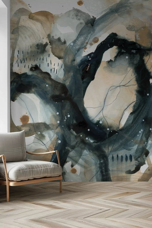 Abstract Ink Wash Wall Mural