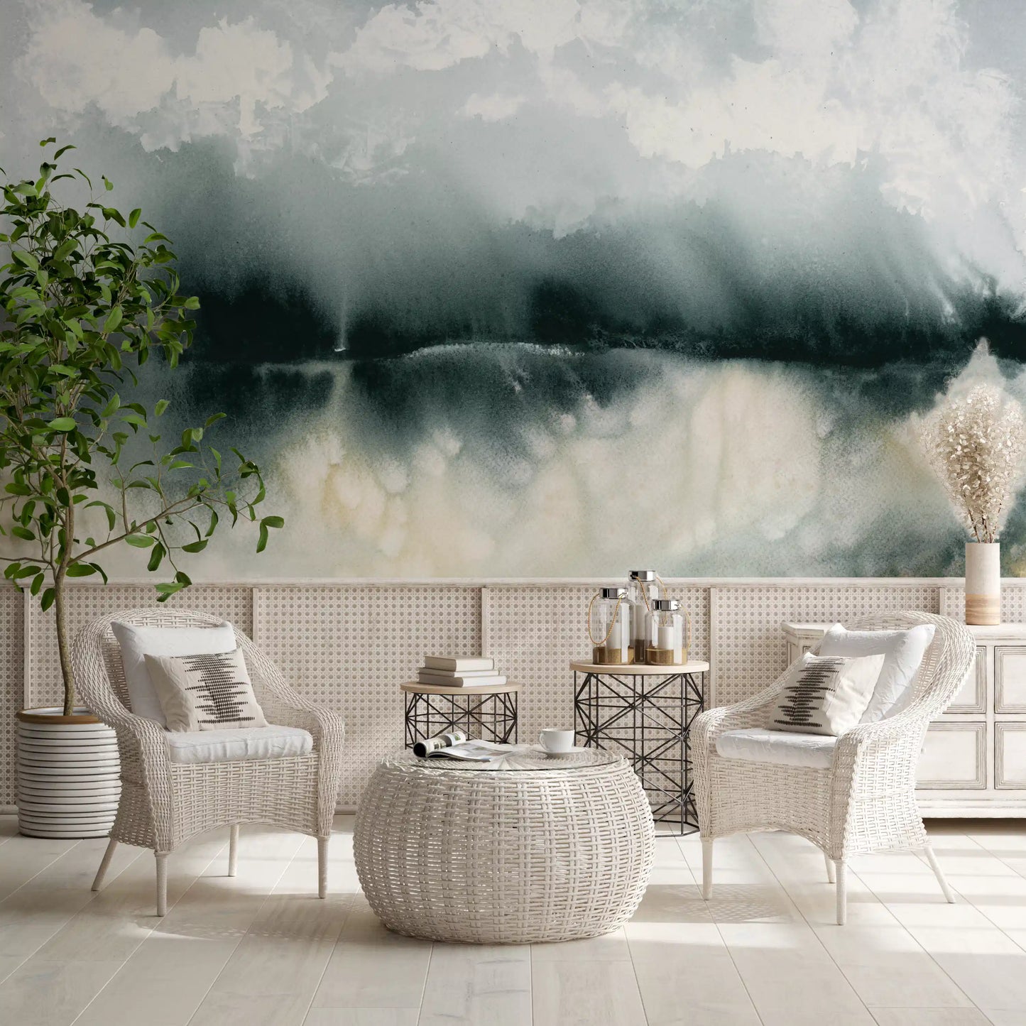 Serene Waterside Mist Abstract Mural Wall Mural