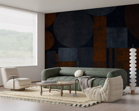 Industrial Rust and Charcoal Geometric Wall Mural