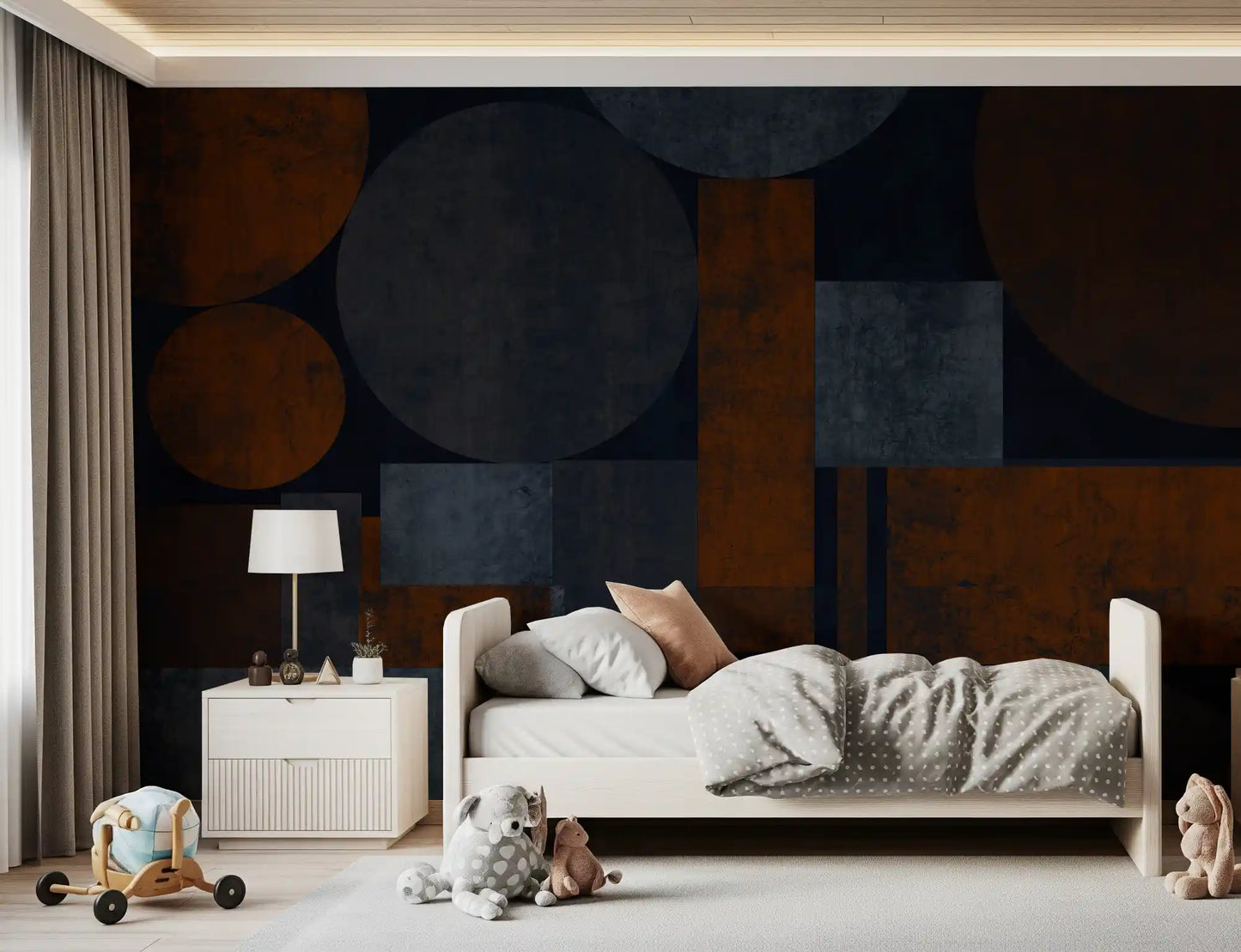 Industrial Rust and Charcoal Geometric Wallpaper Wall Mural
