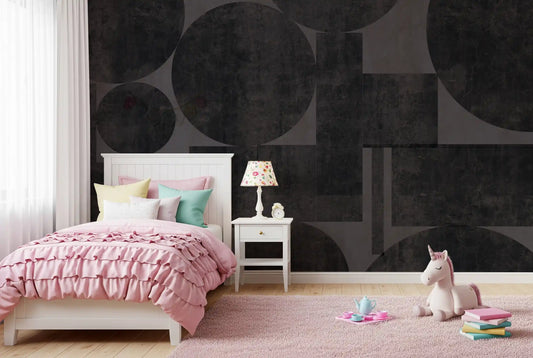Industrial Charcoal Blocks & Circles Wall Mural