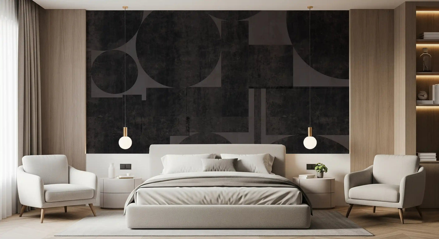 Industrial Charcoal Blocks & Circles Wallpaper Wall Mural