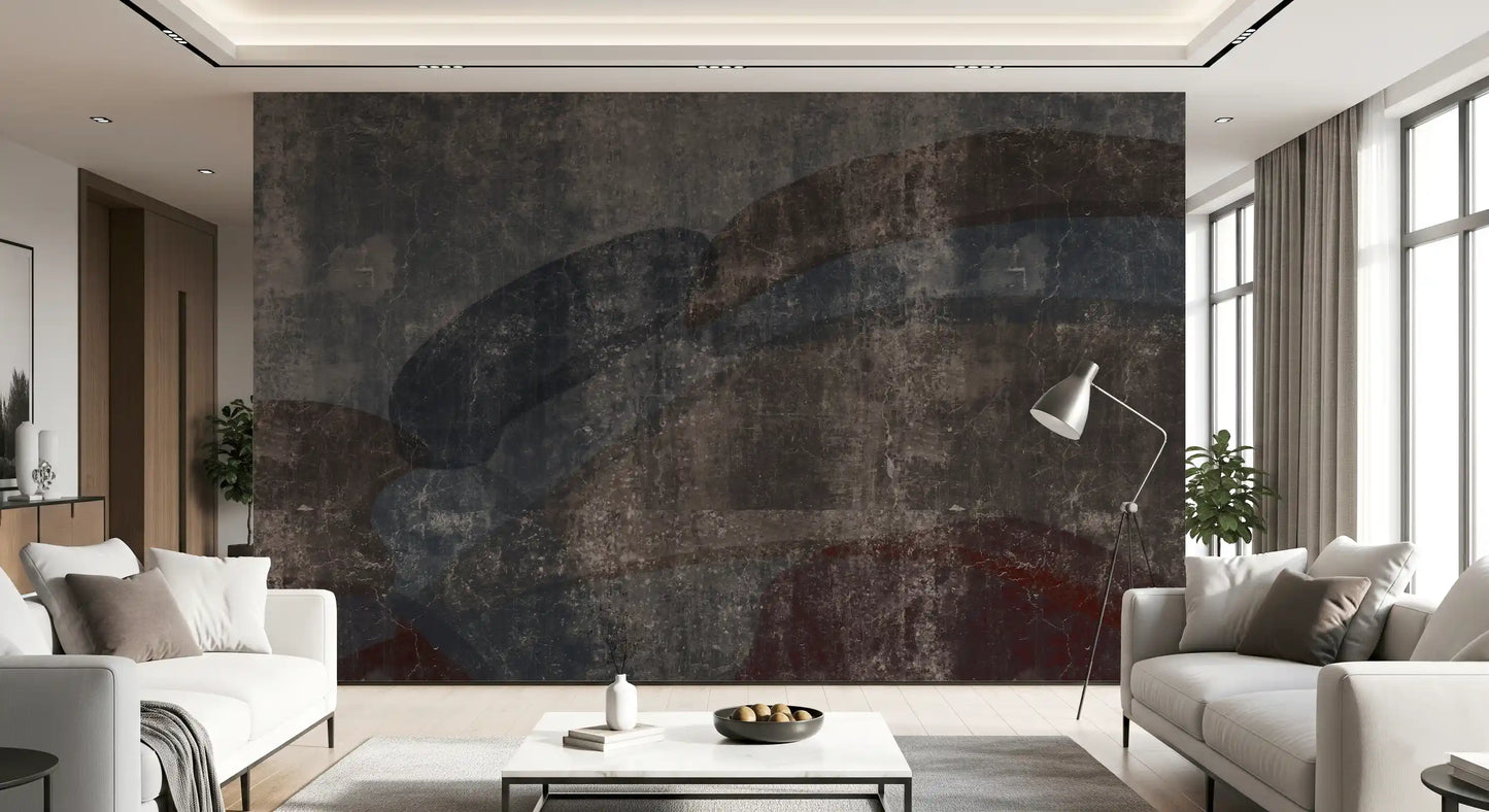 Rustic Concrete and Slate Curvilinear Wallpaper Wall Mural