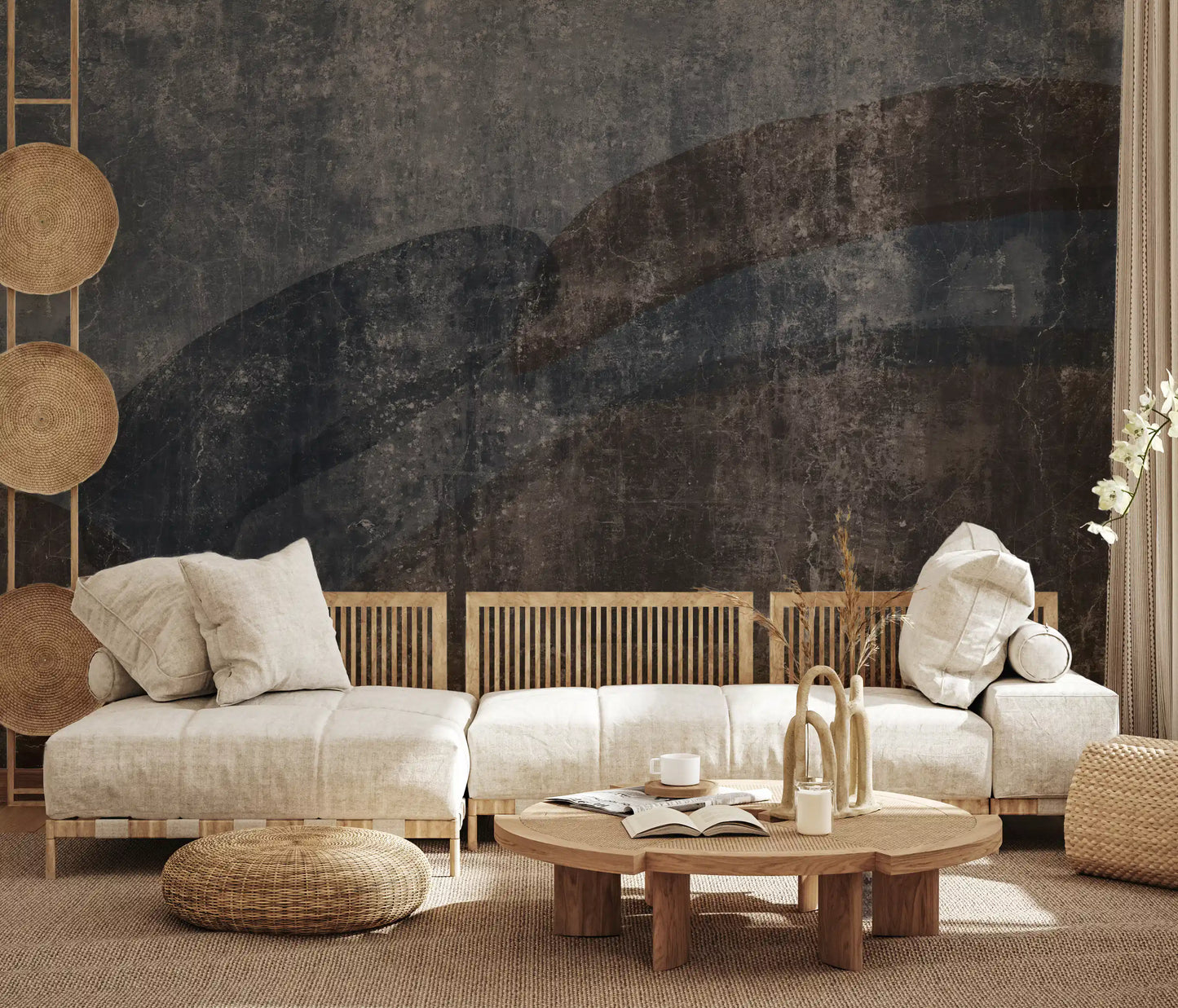 Rustic Concrete and Slate Curvilinear Wallpaper Wall Mural