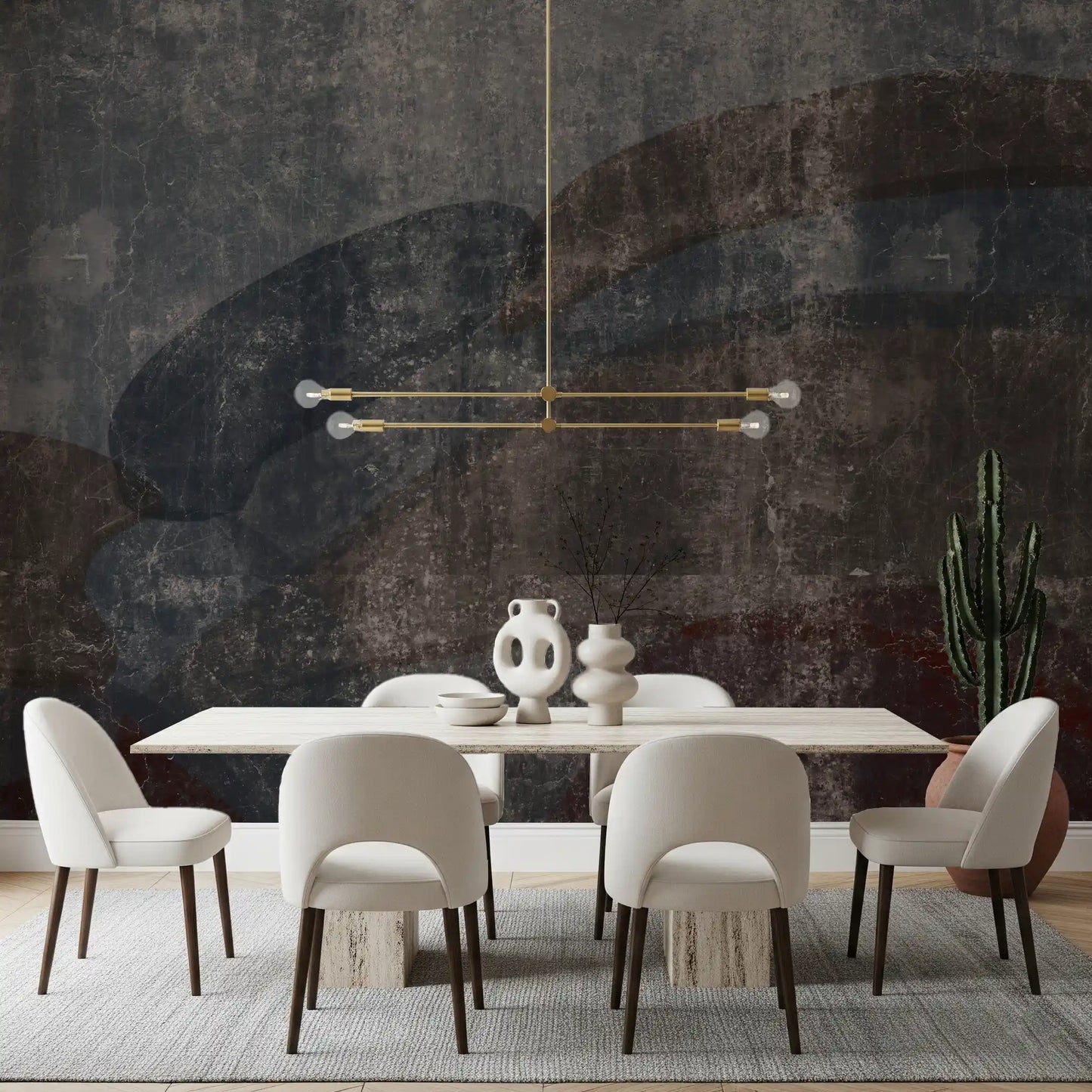 Rustic Concrete and Slate Curvilinear Wallpaper Wall Mural