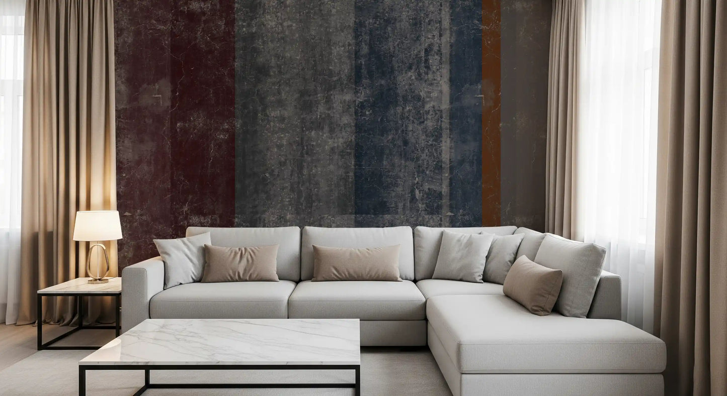 Distressed Concrete Block & Rust Stripe Wallpaper Wall Mural