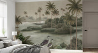 Chinoiserie Tropical Wetland Scenic Wall Mural