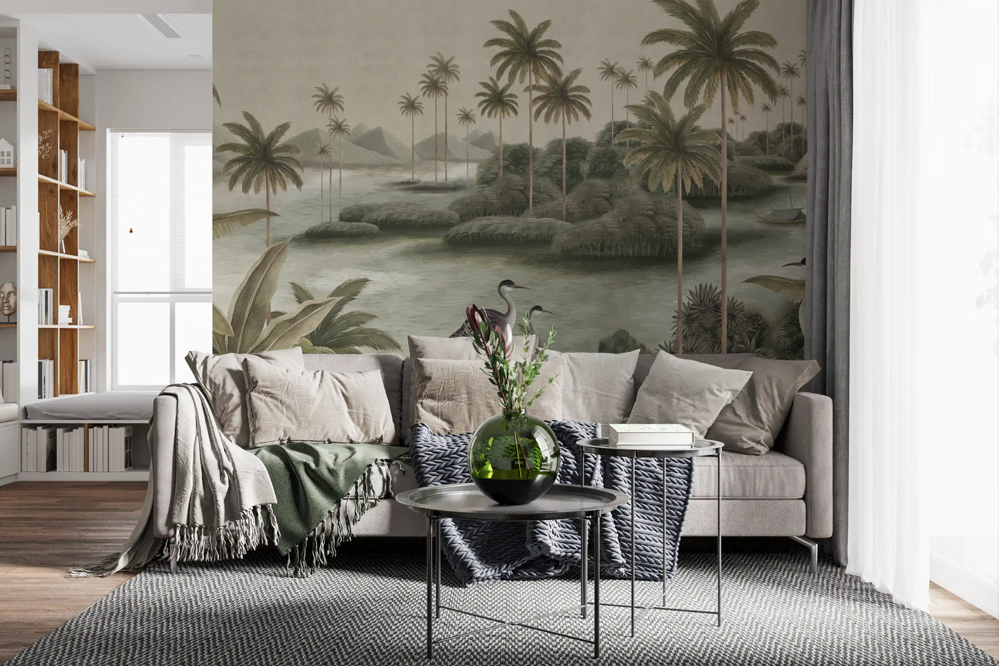 Chinoiserie Tropical Wetland Scenic Wall Mural