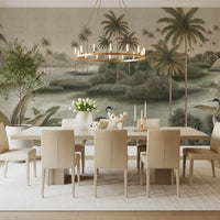 Chinoiserie Tropical Wetland Scenic Wall Mural
