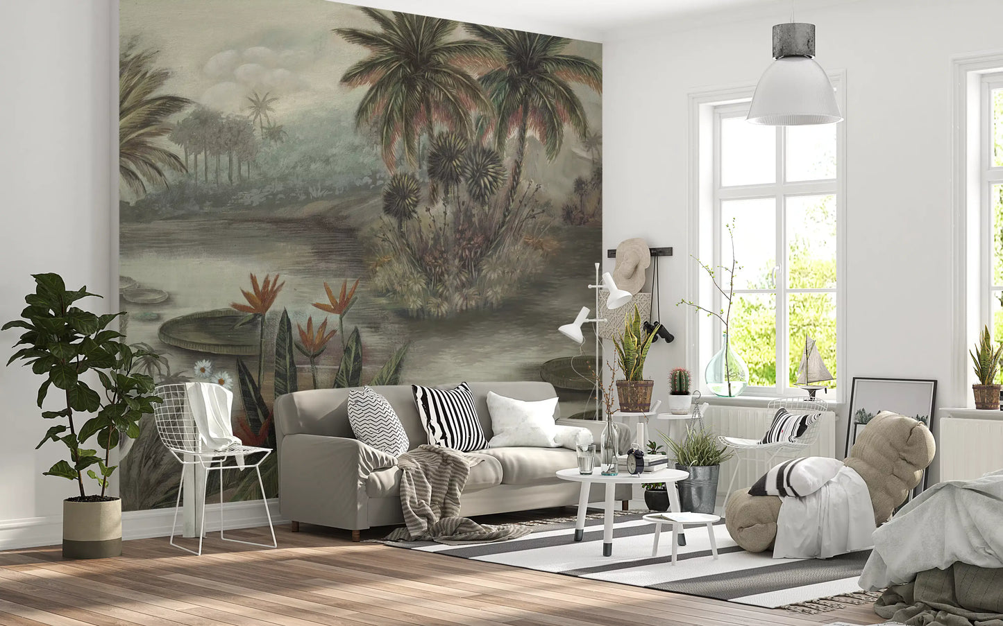 Vintage Tropical Lagoon Scenic Wall Mural