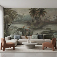 Vintage Tropical Lagoon Scenic Wall Mural