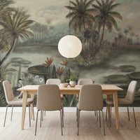 Vintage Tropical Lagoon Scenic Wall Mural