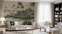 Vintage Chinoiserie Palm & Heron Wall Mural