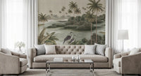 Vintage Chinoiserie Palm & Heron Wall Mural