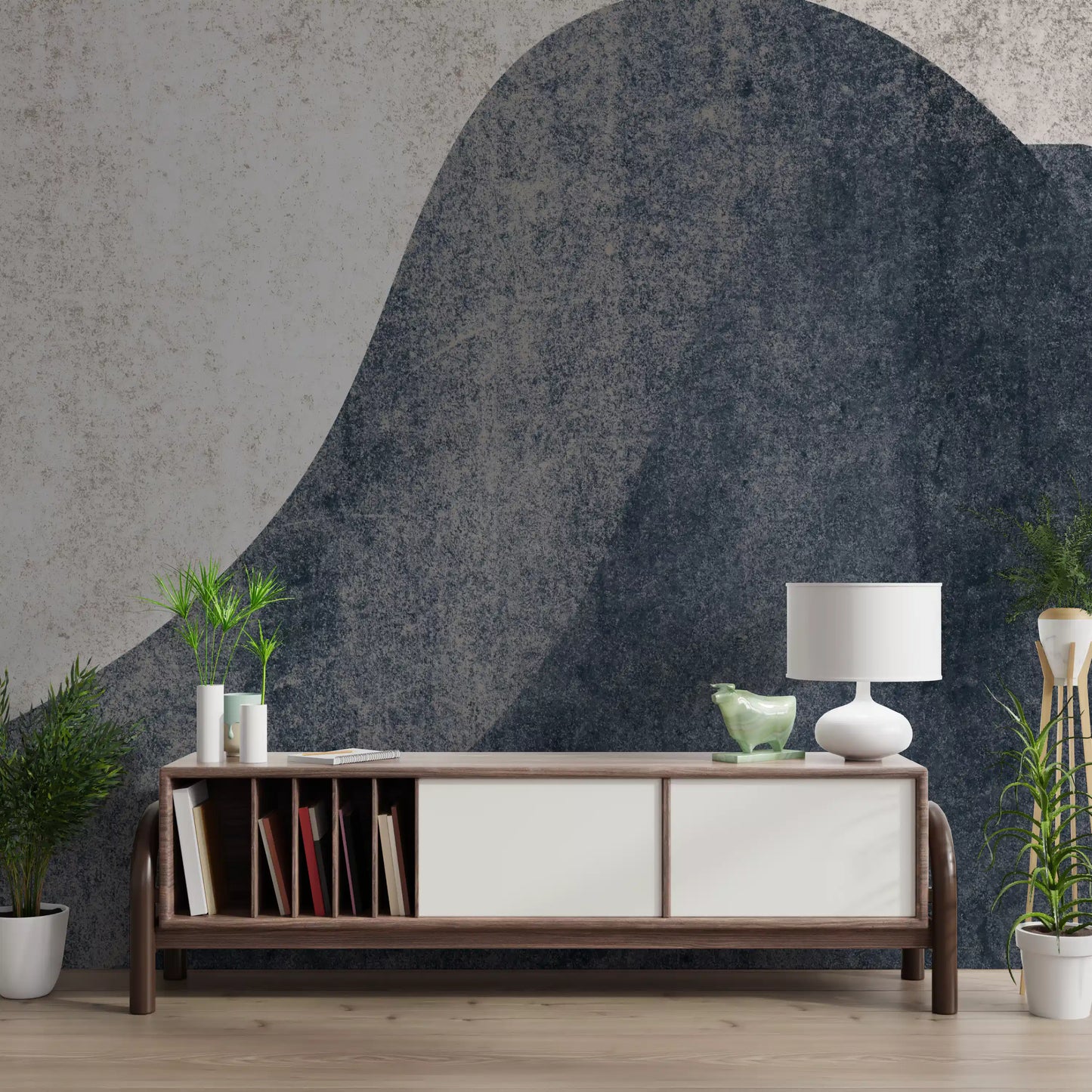 Slate and Stone Textured Abstract Waves Wall Mural