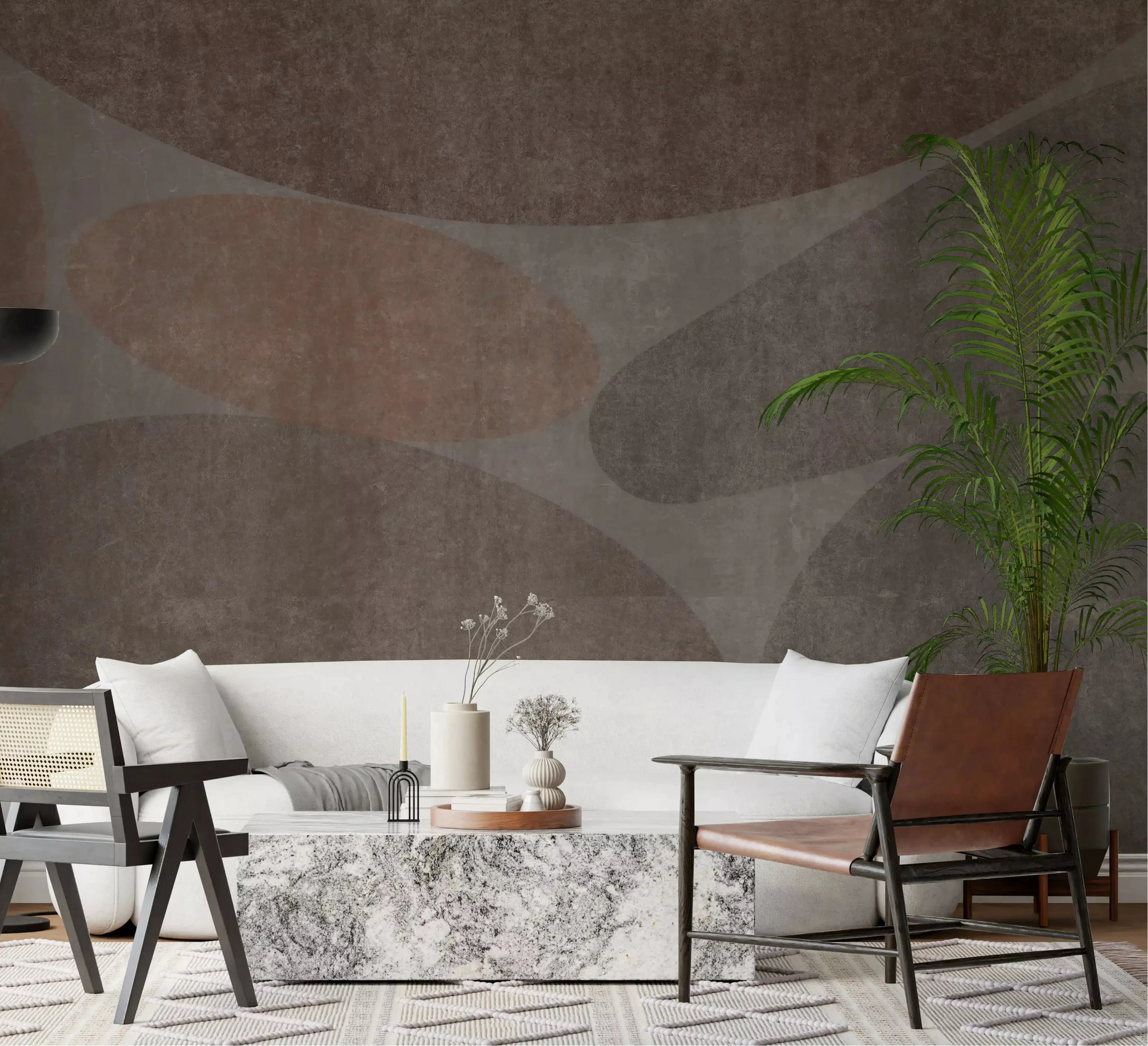 Earthy stone shapes settle a Living room in this wall mural GD10879
