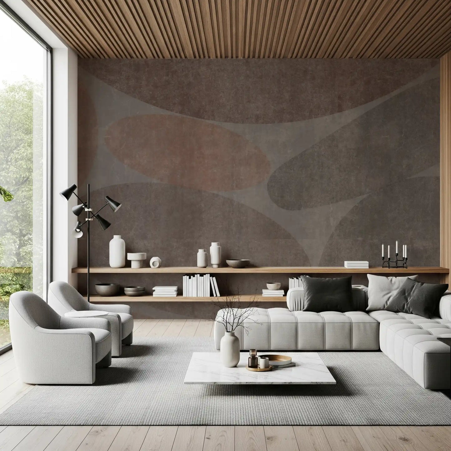 Earthy Abstract Stone Shapes Textured Wall Mural