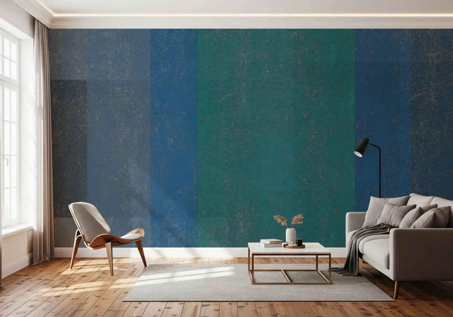 Retro Teal and Blue Textured Color Block Wall Mural