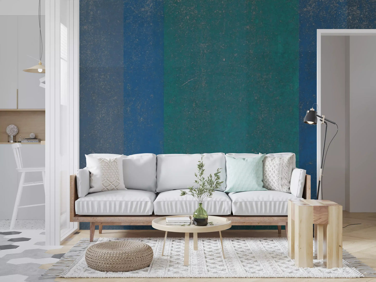 Retro Teal and Blue Textured Color Block Wall Mural