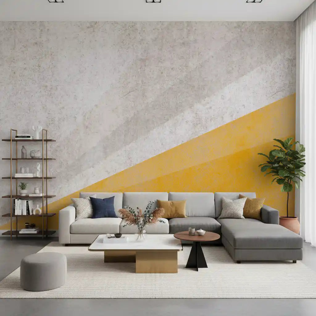 Modern Ochre and Textured Gray Geometric Wall Mural