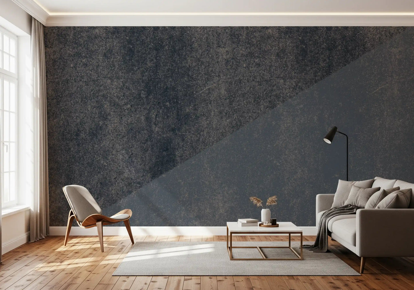 Charcoal and Steel Blue Diagonal Wall Mural