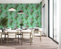Heron in the Pink Lotus Garden on jade Wallpaper⁠