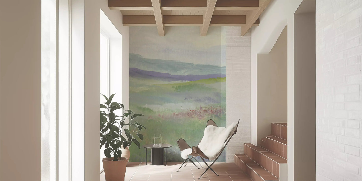 Misty Lavender Meadows Wallpaper Wall Mural