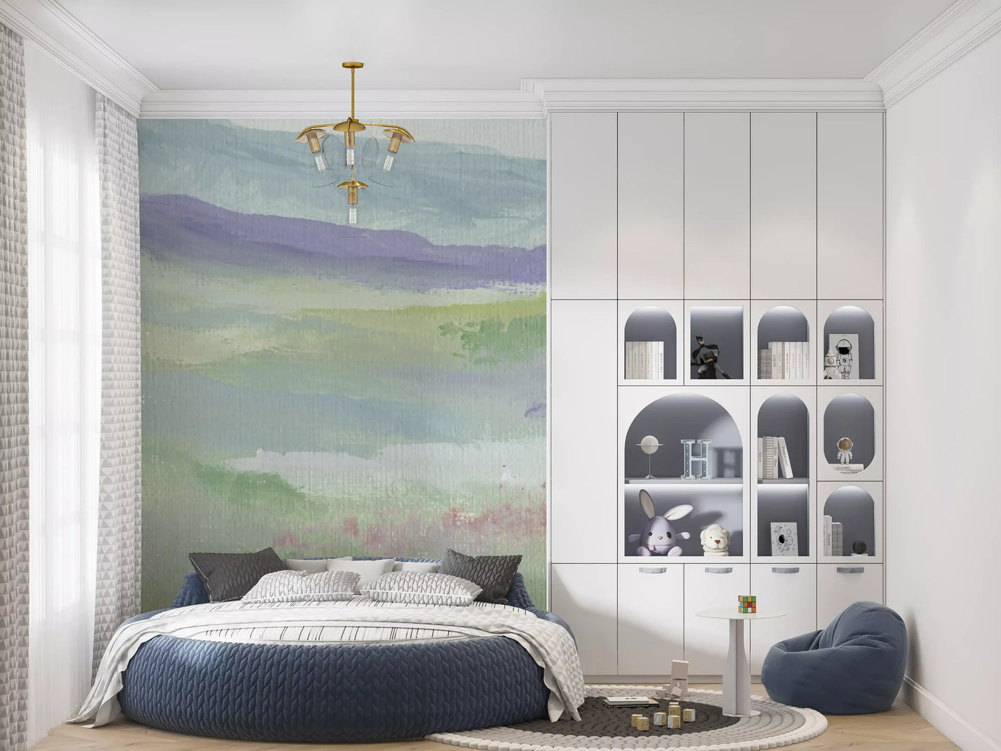 Misty Lavender Meadows Wallpaper Wall Mural