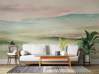 Impressionist Sage and Blush Mountain Mural Wall Mural