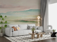 Impressionist Sage and Blush Mountain Mural Wall Mural
