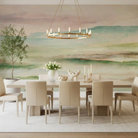 Impressionist Sage and Blush Mountain Mural Wall Mural