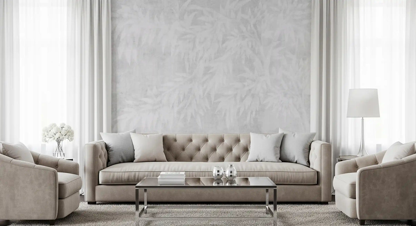 Pale Alabaster Foliage Textured Wall Mural